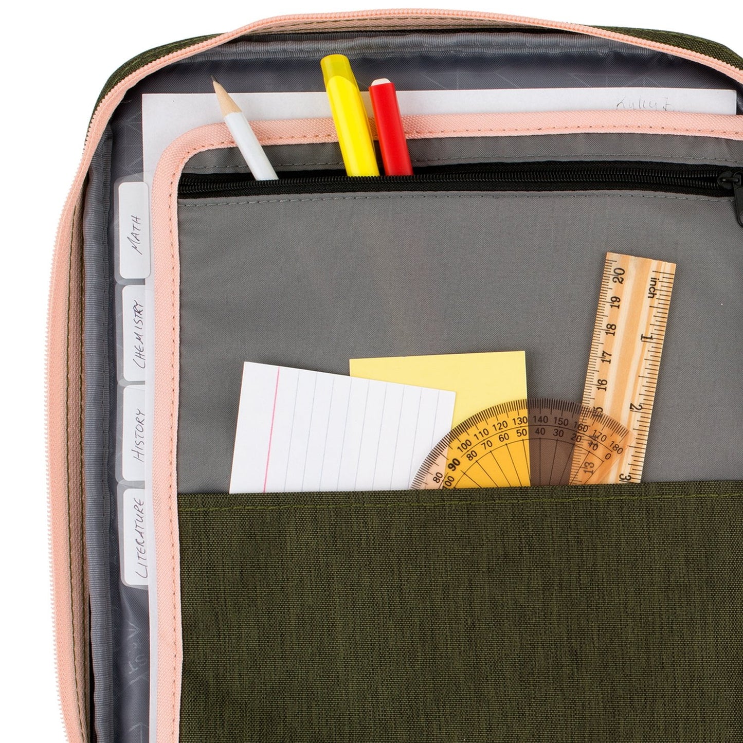 Five Star Zipper Binder, 1 inch 3-Ring Binder, Carry-All with Internal Pockets and Dividers, Olive/Peach