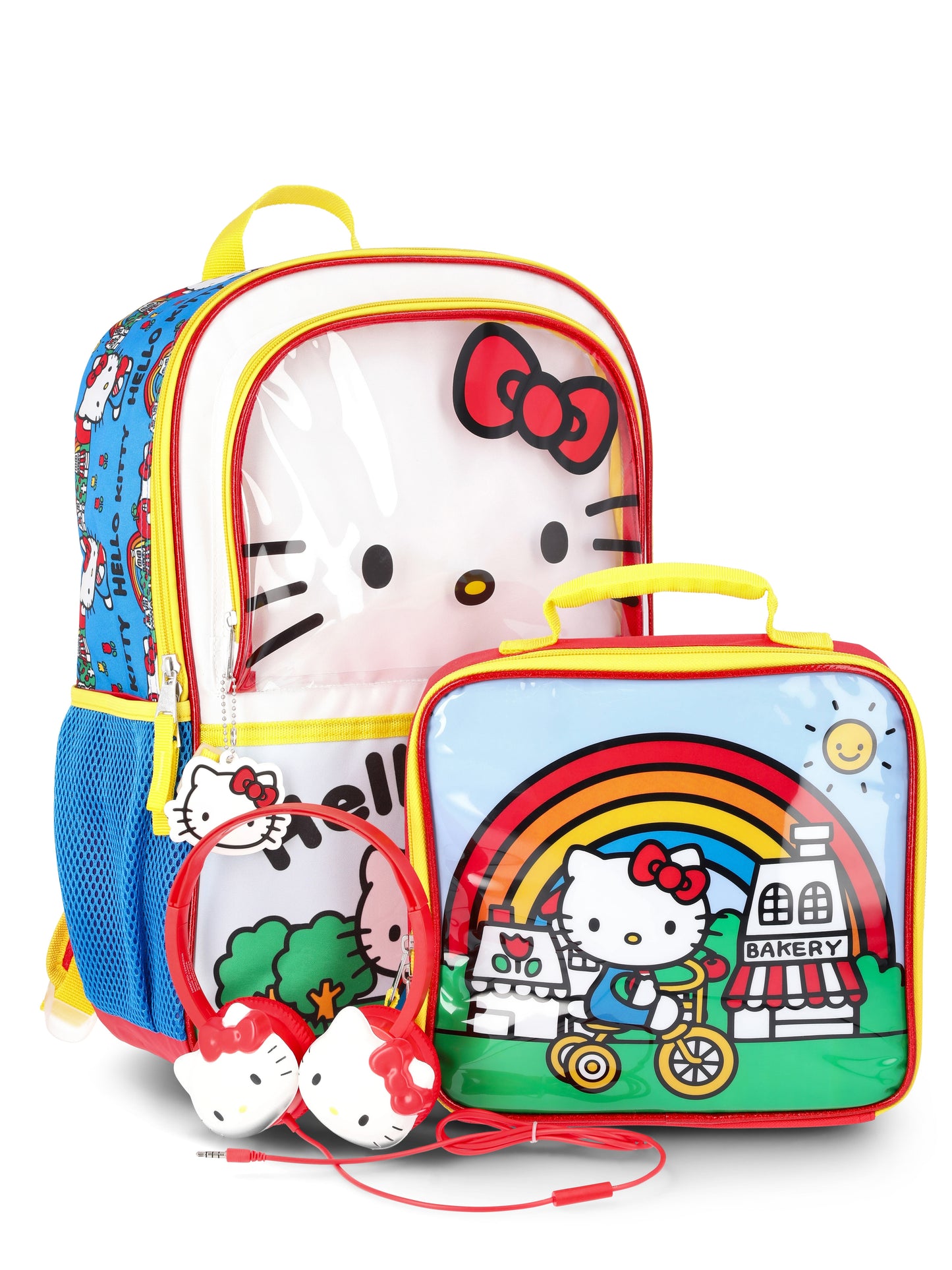 Hello Kitty Girls 17" Summer Day Backpack, Lunch Box, and Headphones Set, 3-Piece, Red