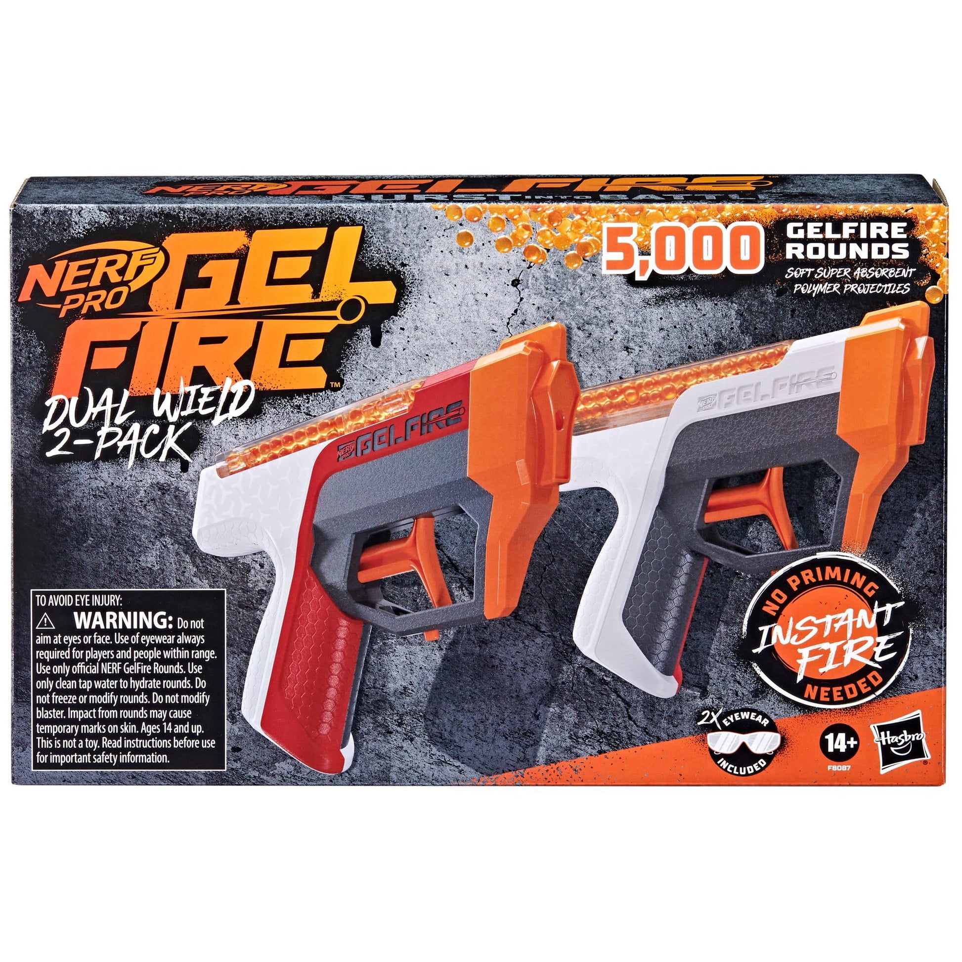 Nerf Pro Gelfire Dual Wield 2-Pack, 5000 Rounds, 2x100 Round Integrated Hoppers, Eyewear, Ages 14+