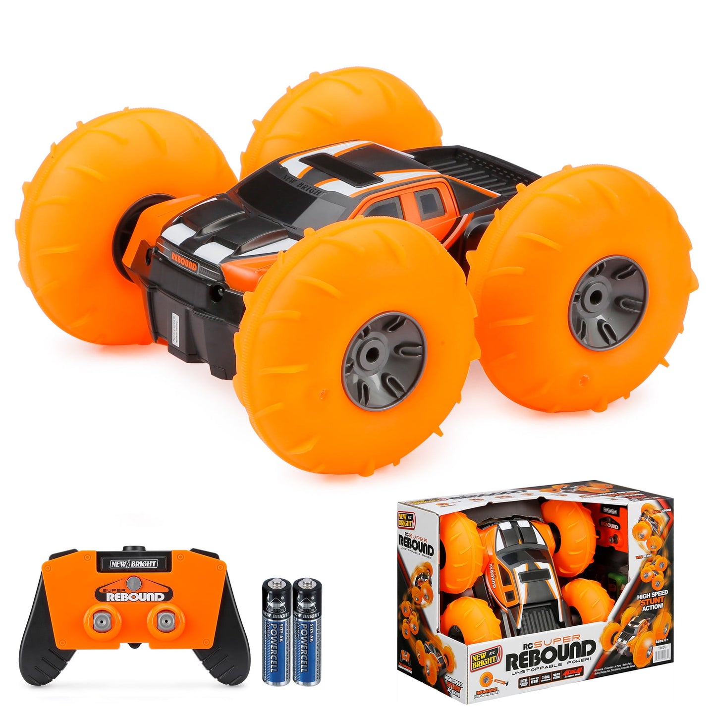 New Bright (1:16) Super Rebound Battery Remote Control Orange Stunt Vehicle, Children, Tweens, 1663U