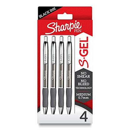 SHARPIE S-Gel Pens, 0.7MM Black Ink, 4 Count, Pack of 1