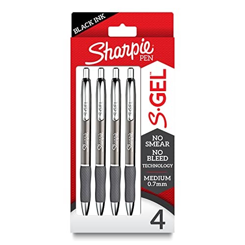 SHARPIE S-Gel Pens, 0.7MM Black Ink, 4 Count, Pack of 1