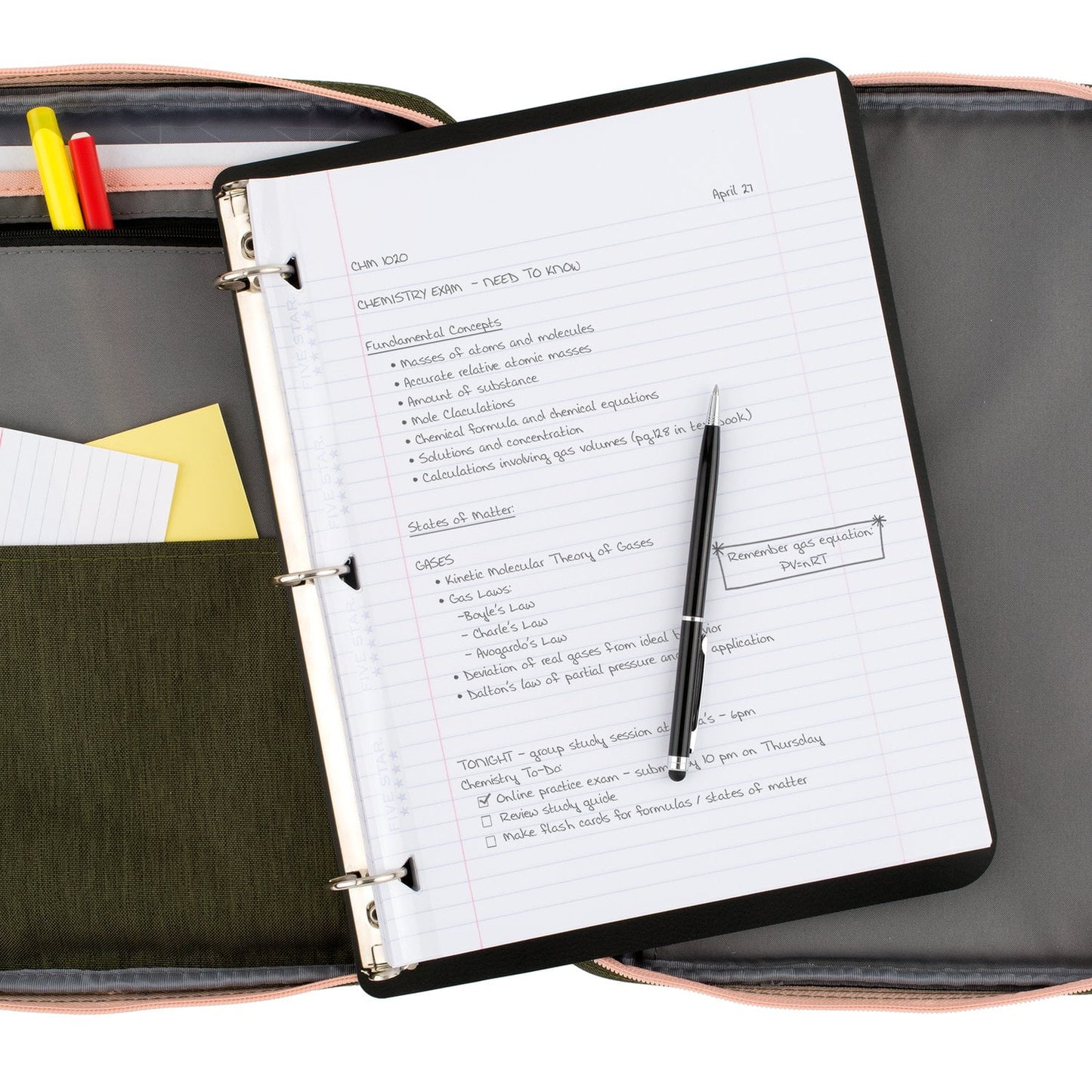Five Star Zipper Binder, 1 inch 3-Ring Binder, Carry-All with Internal Pockets and Dividers, Olive/Peach