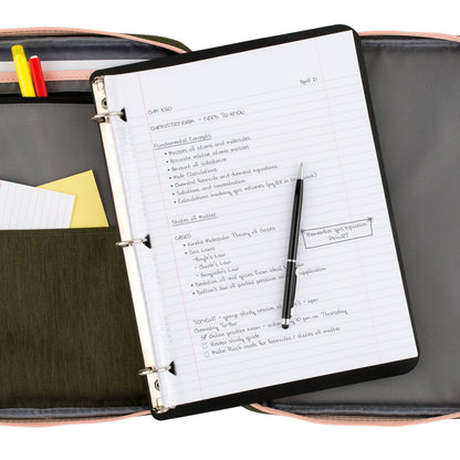 Five Star Zipper Binder, 1 inch 3-Ring Binder, Carry-All with Internal Pockets and Dividers, Olive/Peach