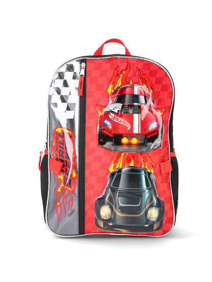 Hot Wheels Boys 17" Thrill Seeker Backpack, Lunch Box, Gadget Case, and Lanyard Set, 4-Piece, Black
