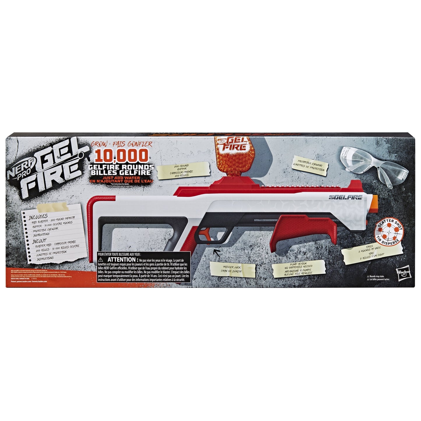 Nerf Pro Gelfire Raid Blaster, 10,000 Rounds, 800 Round Hopper, Eyewear, For Ages 14+