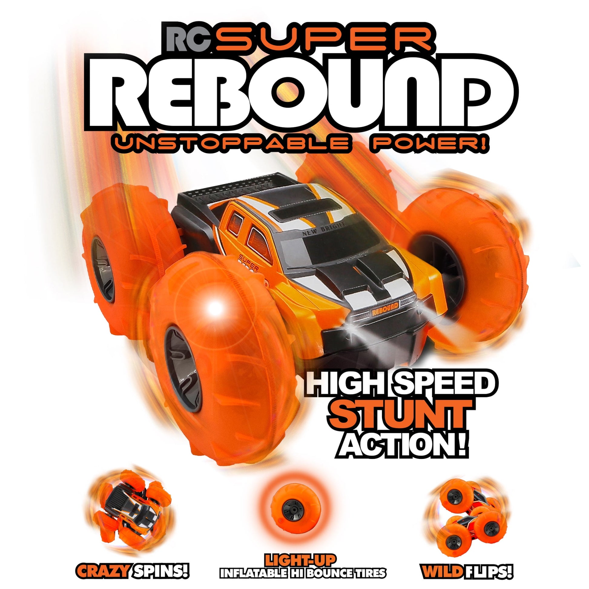 New Bright (1:16) Super Rebound Battery Remote Control Orange Stunt Vehicle, Children, Tweens, 1663U
