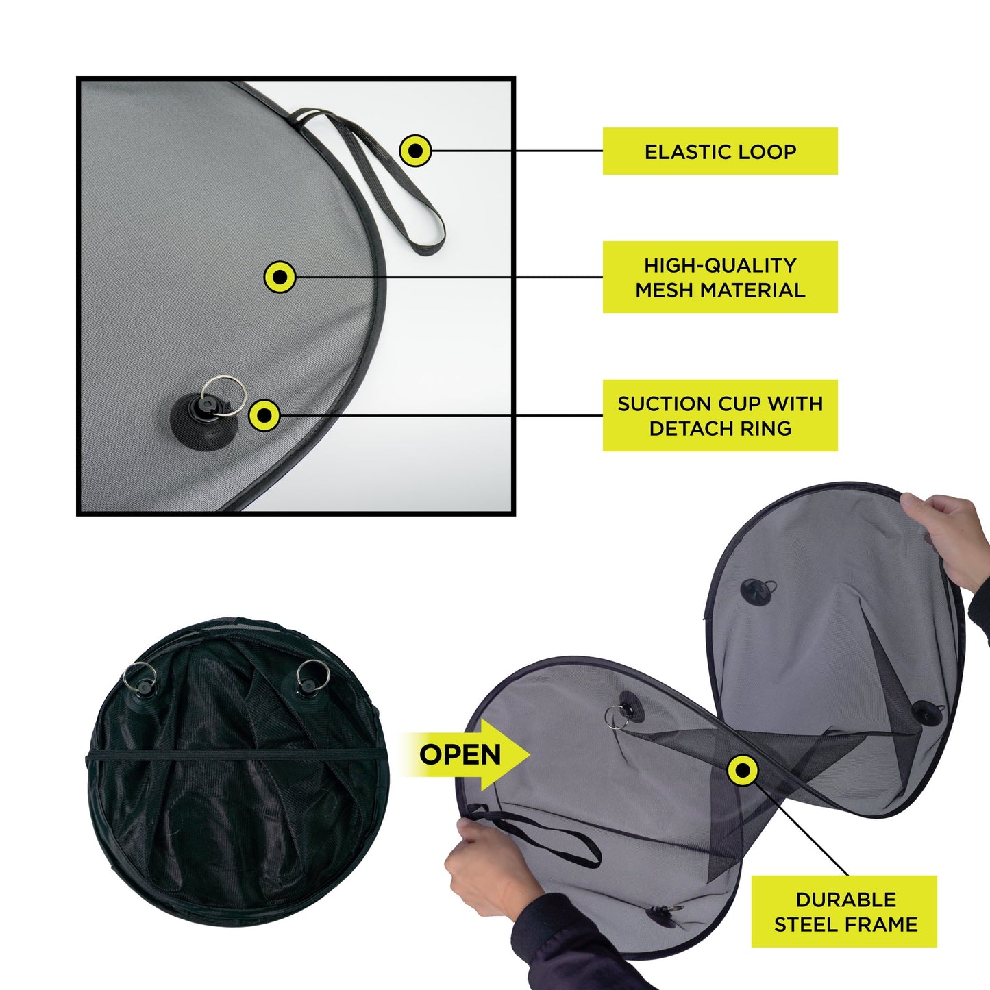 Auto Drive Universal Fit Rear Window Suction Cup Mesh Black Sunshade 1 Pack 20" * 40"