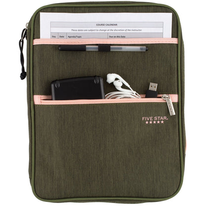 Five Star Zipper Binder, 1 inch 3-Ring Binder, Carry-All with Internal Pockets and Dividers, Olive/Peach
