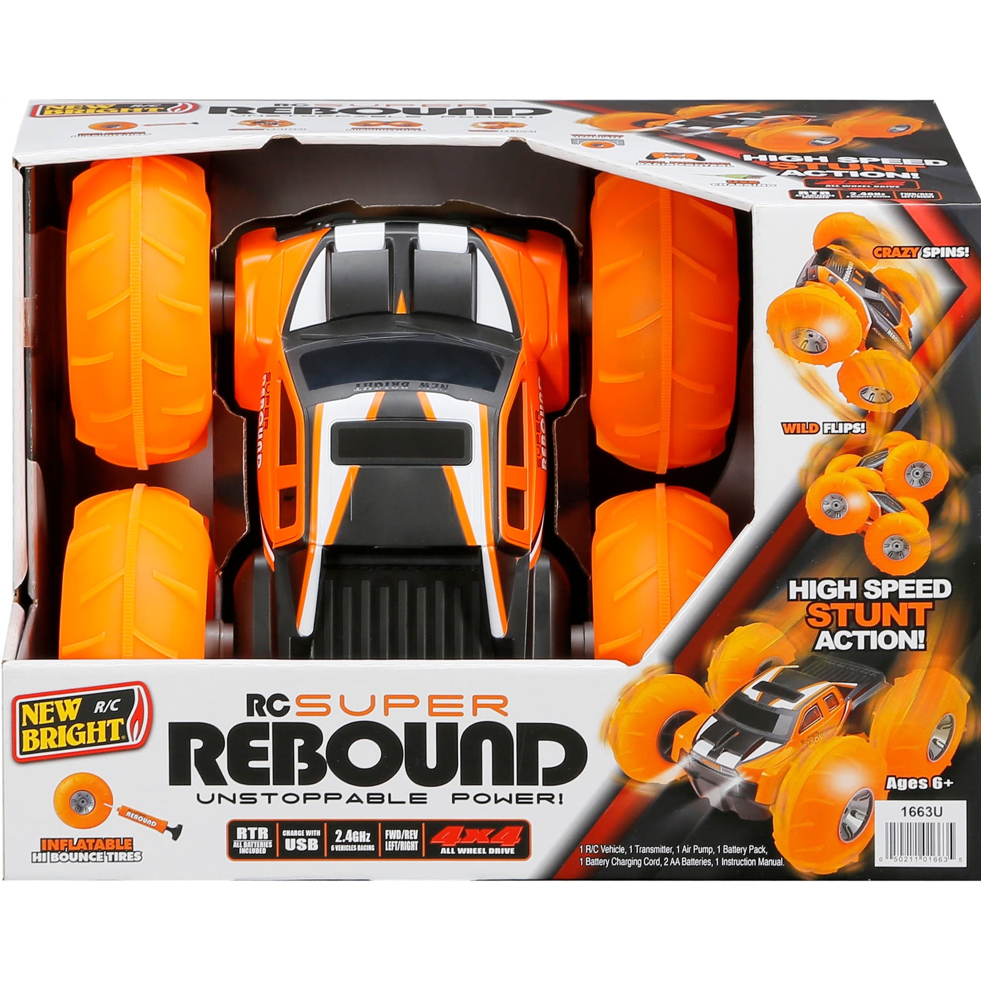New Bright (1:16) Super Rebound Battery Remote Control Orange Stunt Vehicle, Children, Tweens, 1663U