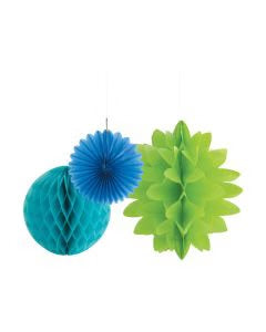 321 Party! Hanging Blue & Green Tissue Paper Decorations, 3 ct