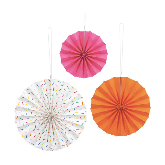 321 Party! Pink, Orange, & White Tissue Paper Fan Decorations, 3 ct