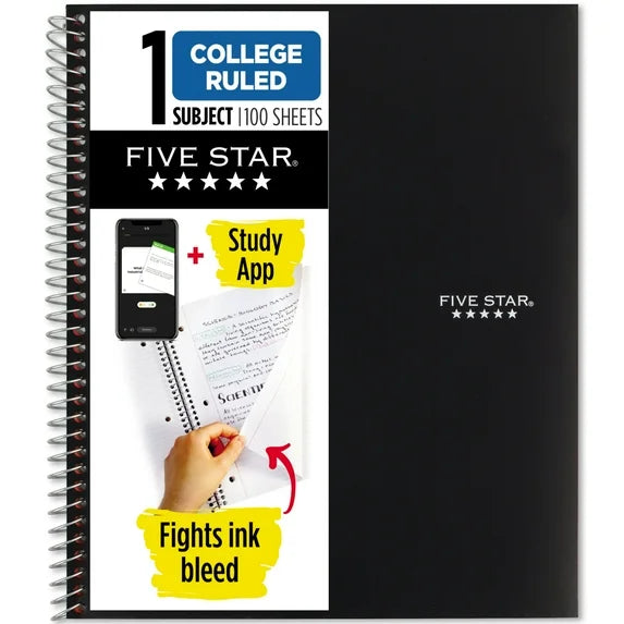 Mead Five Star 5-Subject Notebook, 200 Sheets, 11" x 8.50"