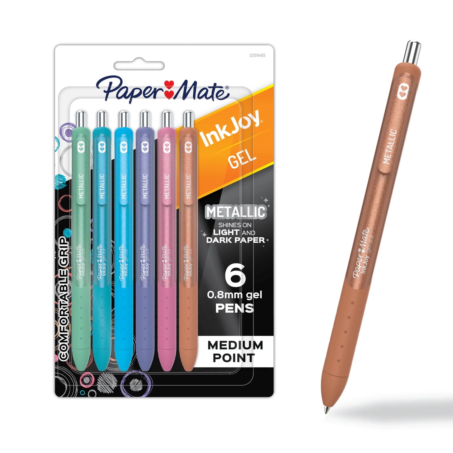 Paper Mate InkJoy Gel Pens, Metallic Pens, Retractable, Medium Point, (0.8mm) Assorted Colors, 6 Count