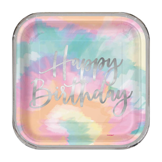 321 Party! 9" Watercolor Tie Dye Birthday Party Plates, 8 ct
