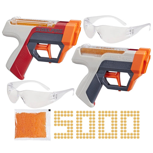 Nerf Pro Gelfire Dual Wield 2-Pack, 5000 Rounds, 2x100 Round Integrated Hoppers, Eyewear
