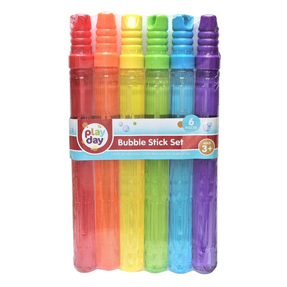 Play Day Bubble Maker Stick Toy with 30 Ounce Bubble Solution, 6 Pack, Multi Color, Child Ages 3+