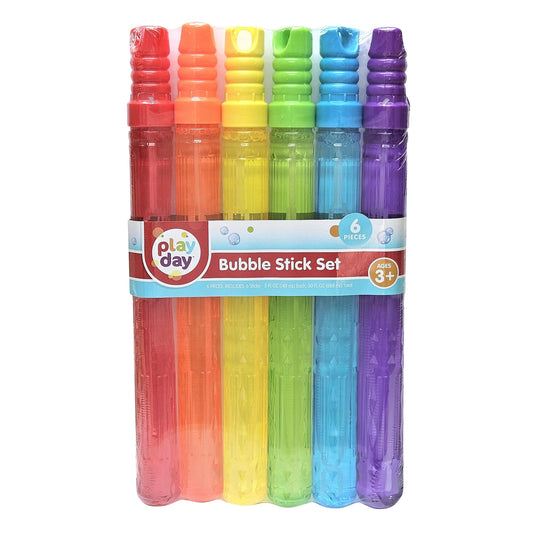 Play Day Bubble Maker Stick Toy with 30 Ounce Bubble Solution, 6 Pack, Multi Color, Child Ages 3+