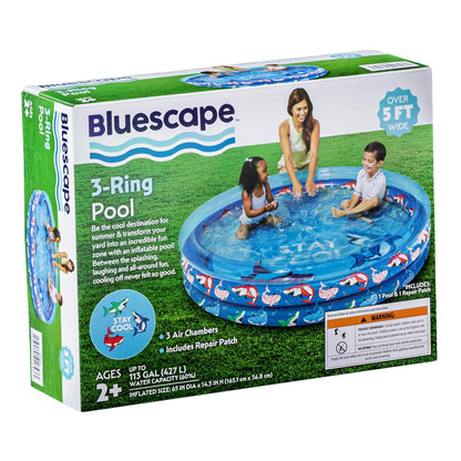 Bluescape Blue Shark 3-Ring Inflatable Swimming Pool for Kids, Round, Age 2 & up, Unisex