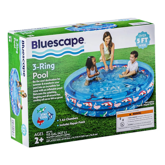 Bluescape Blue Shark 3-Ring Inflatable Swimming Pool for Kids, Round, Age 2 & up, Unisex