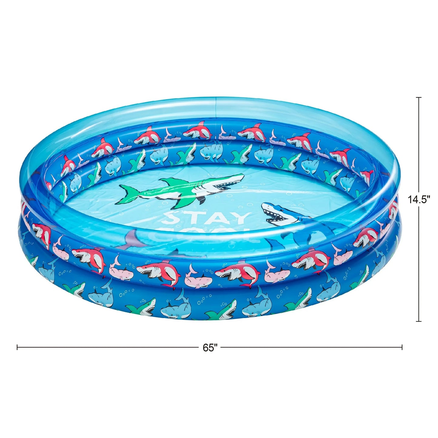 Bluescape Blue Shark 3-Ring Inflatable Swimming Pool for Kids, Round, Age 2 & up, Unisex