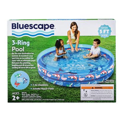 Bluescape Blue Shark 3-Ring Inflatable Swimming Pool for Kids, Round, Age 2 & up, Unisex