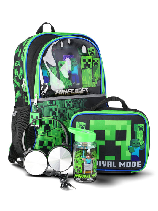 Minecraft Boys 17" 5-Piece Backpack Set with Headphones, Green