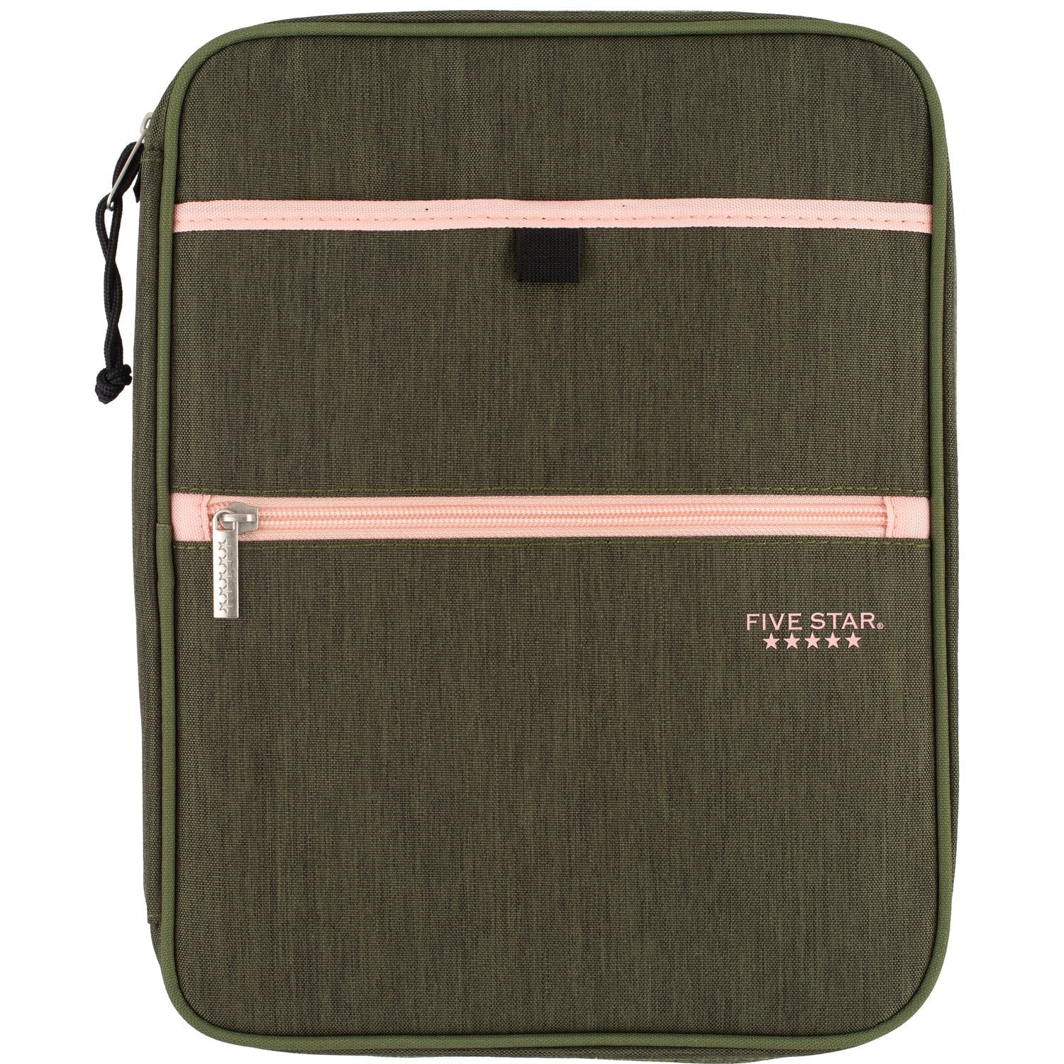 Five Star Zipper Binder, 1 inch 3-Ring Binder, Carry-All with Internal Pockets and Dividers, Olive/Peach