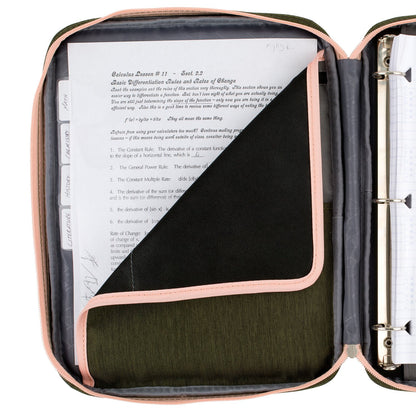 Five Star Zipper Binder, 1 inch 3-Ring Binder, Carry-All with Internal Pockets and Dividers, Olive/Peach